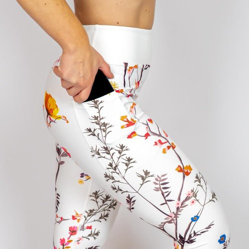 White floral leggings