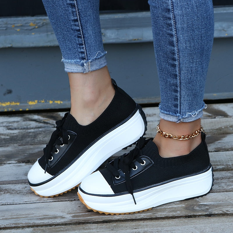 Thora Stylish Sneakers with Thickened Soles and Adjustable Laces