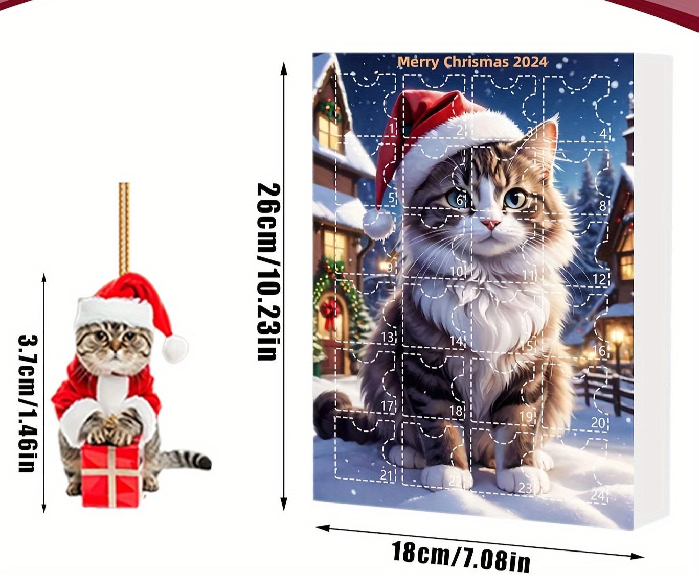 Vintage Advent Calendar with Acrylic Cat Pendants 2025, 24-Day Christmas Countdown for Cat Lovers