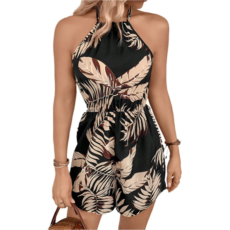 Leah - Tropical sleeveless halter neck jumpsuit