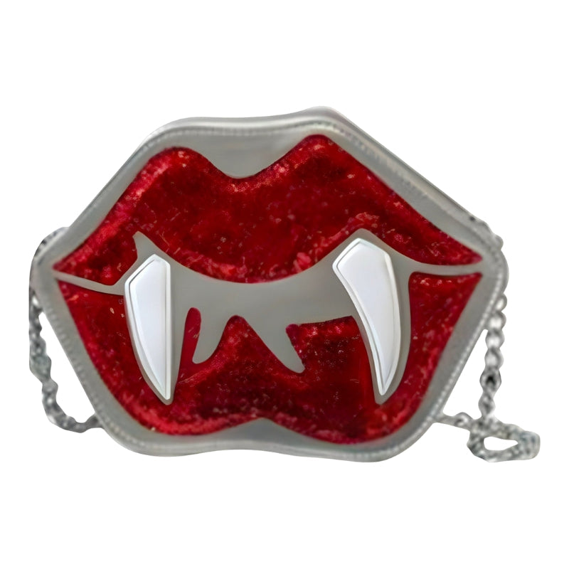 Alina Gothic Halloween Shoulder Bag – Lips & Teeth Design with Adjustable Strap