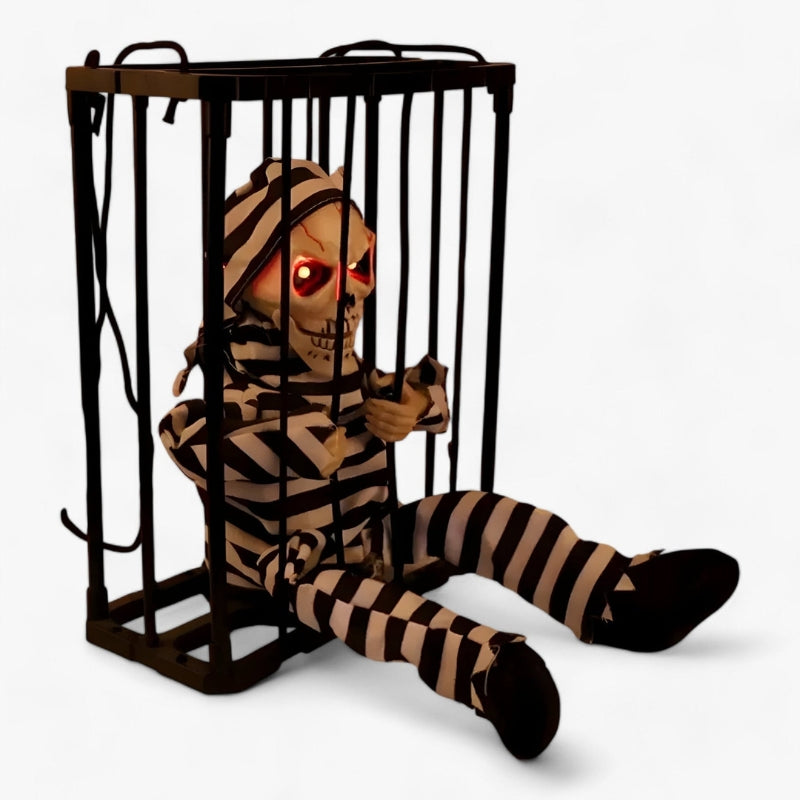 FrightCorp Animatronic Prison Skeleton with Voice, Light, and Sound Effects