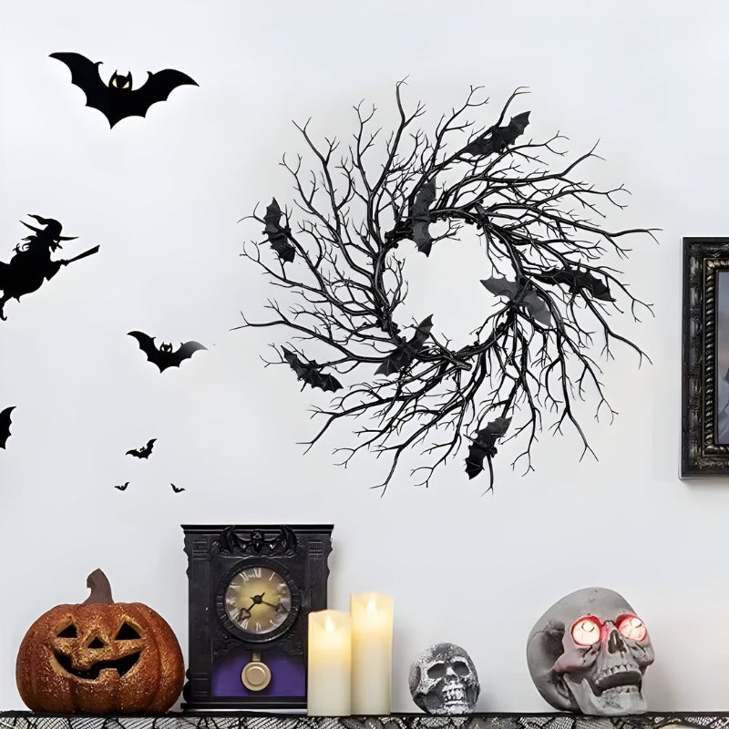 SpiderSpook LED Halloween Wreath – Vampire & Spider Decoration for Doors & Windows
