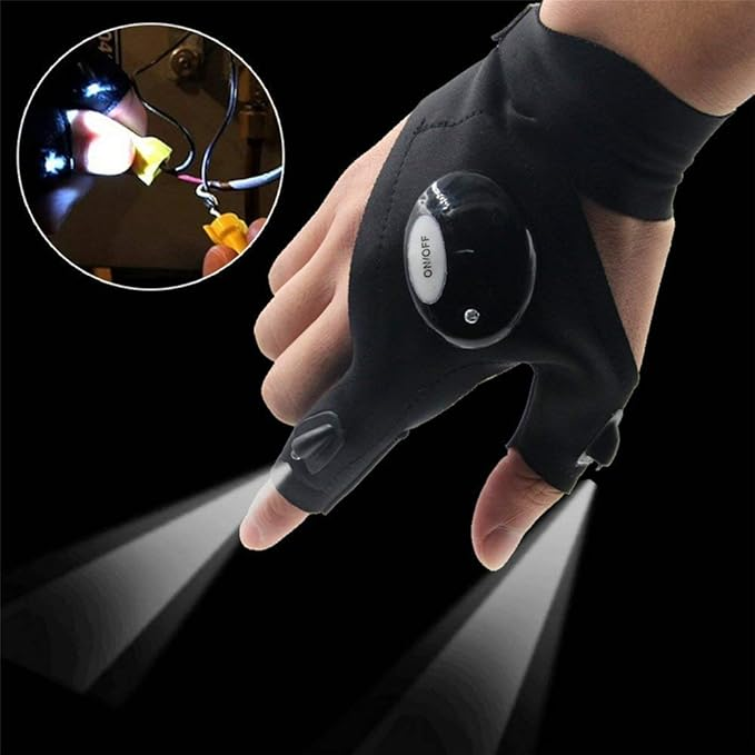 Fingerless LED Flashlight Gloves | Hands-Free Lighting for DIY, Camping, and Repairs