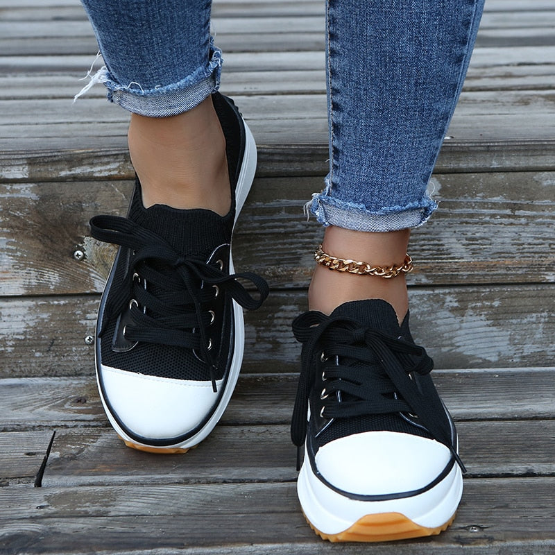 Thora Stylish Sneakers with Thickened Soles and Adjustable Laces