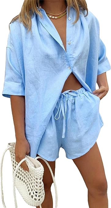 Casual tops and high-waisted mini shorts in two pieces