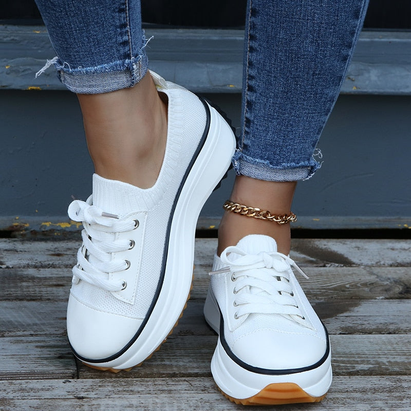 Thora Stylish Sneakers with Thickened Soles and Adjustable Laces