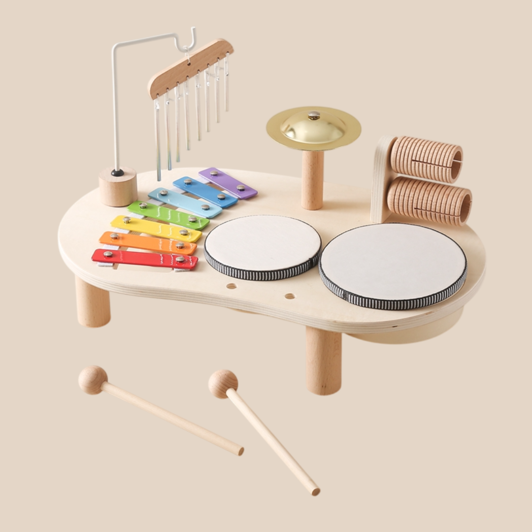 MelodyPlay Wooden Music Table – All-in-One Educational Instrument for Little Ones with Drums, Xylophone, and Metallophones