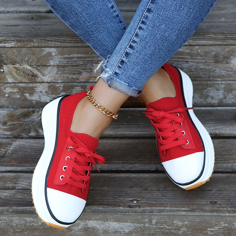 Thora Stylish Sneakers with Thickened Soles and Adjustable Laces