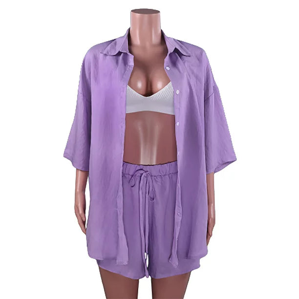 Casual tops and high-waisted mini shorts in two pieces