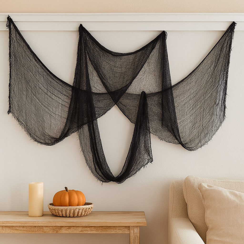 Black Halloween Spooky Ghost - Creepy Fabric for Indoor and Outdoor Decoration