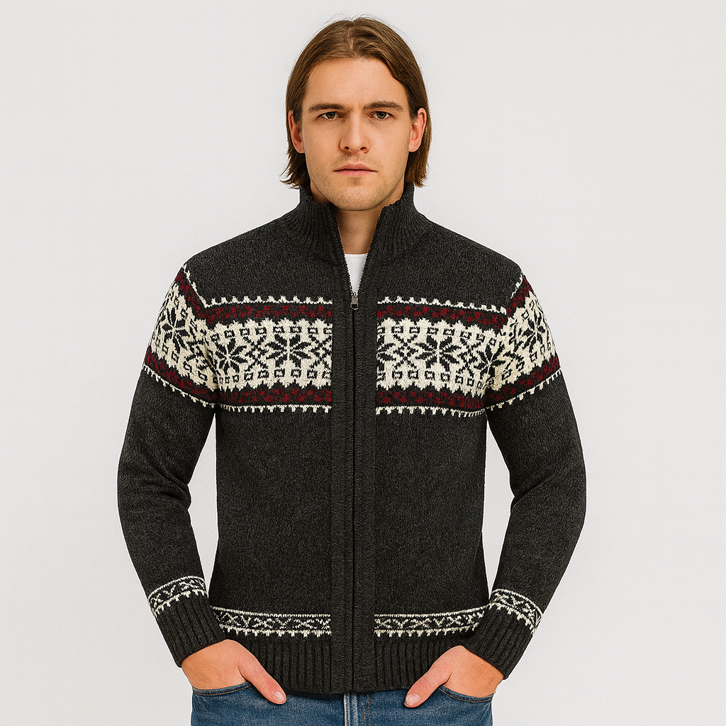 Noah | Men's Warm Sweater with Snowflake Print and Zipper