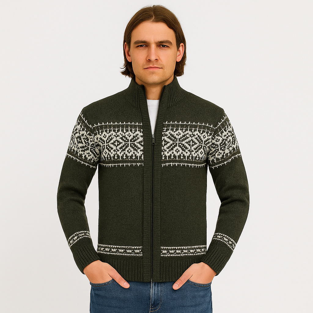 Noah | Men's Warm Sweater with Snowflake Print and Zipper