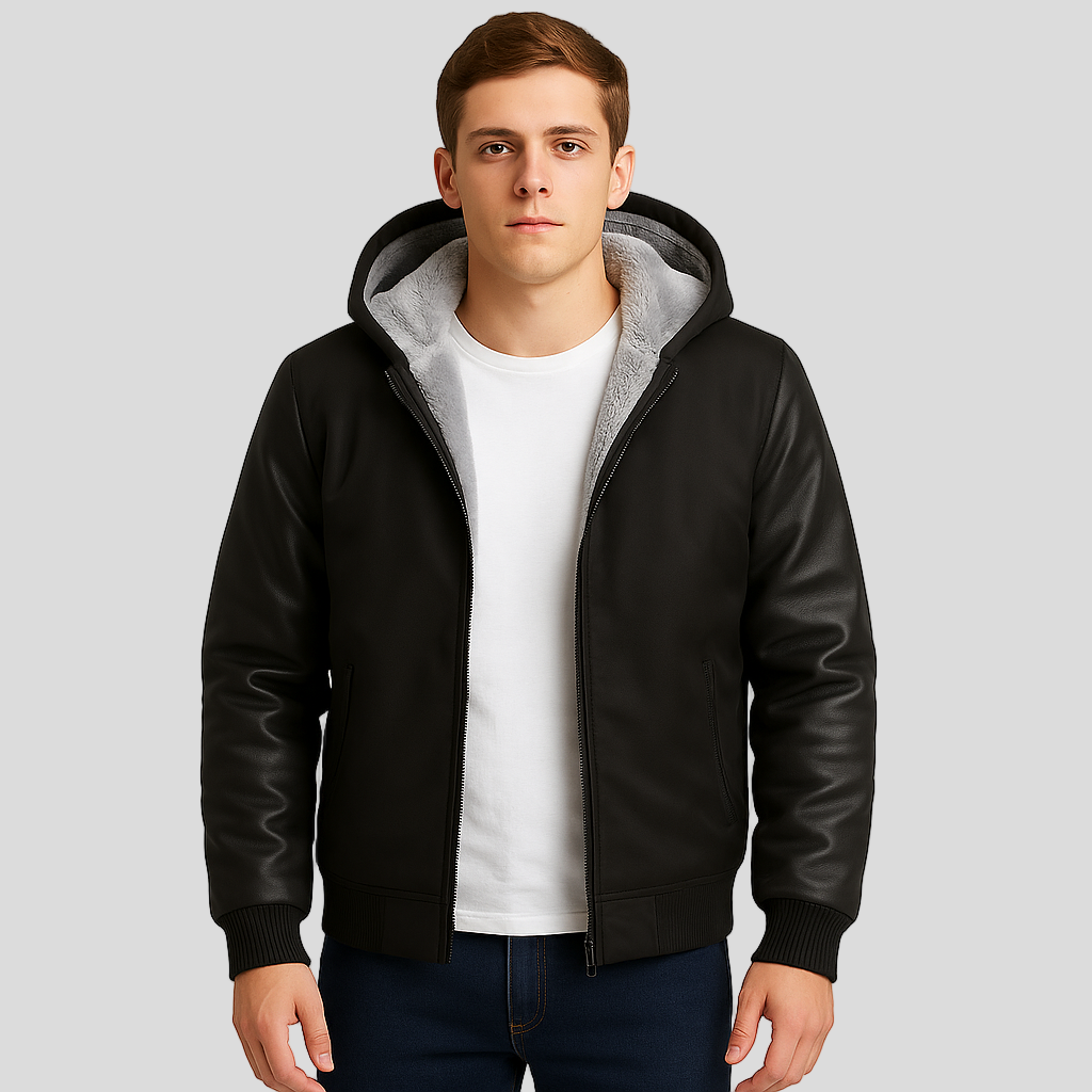 Jorn | Men's Winter Fleece Jacket with Hood and Color Contrast