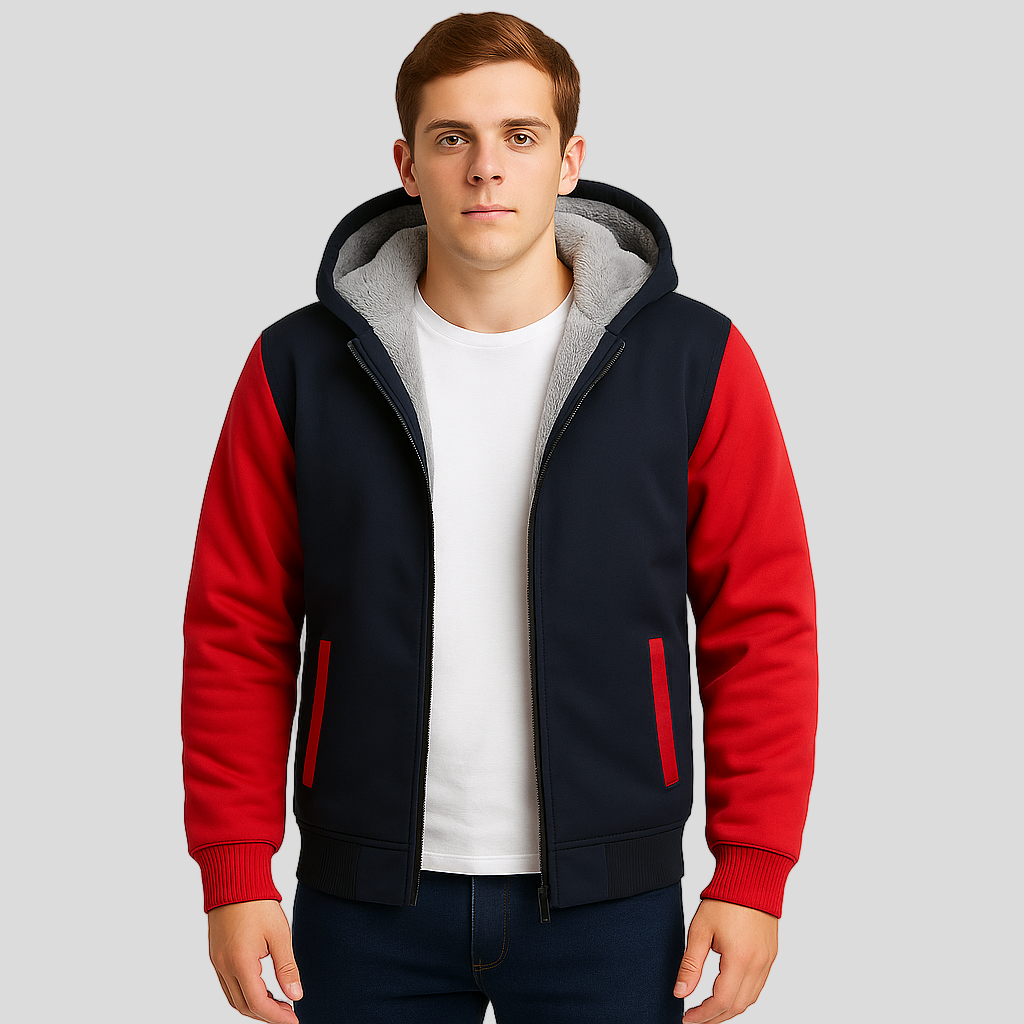 Jorn | Men's Winter Fleece Jacket with Hood and Color Contrast
