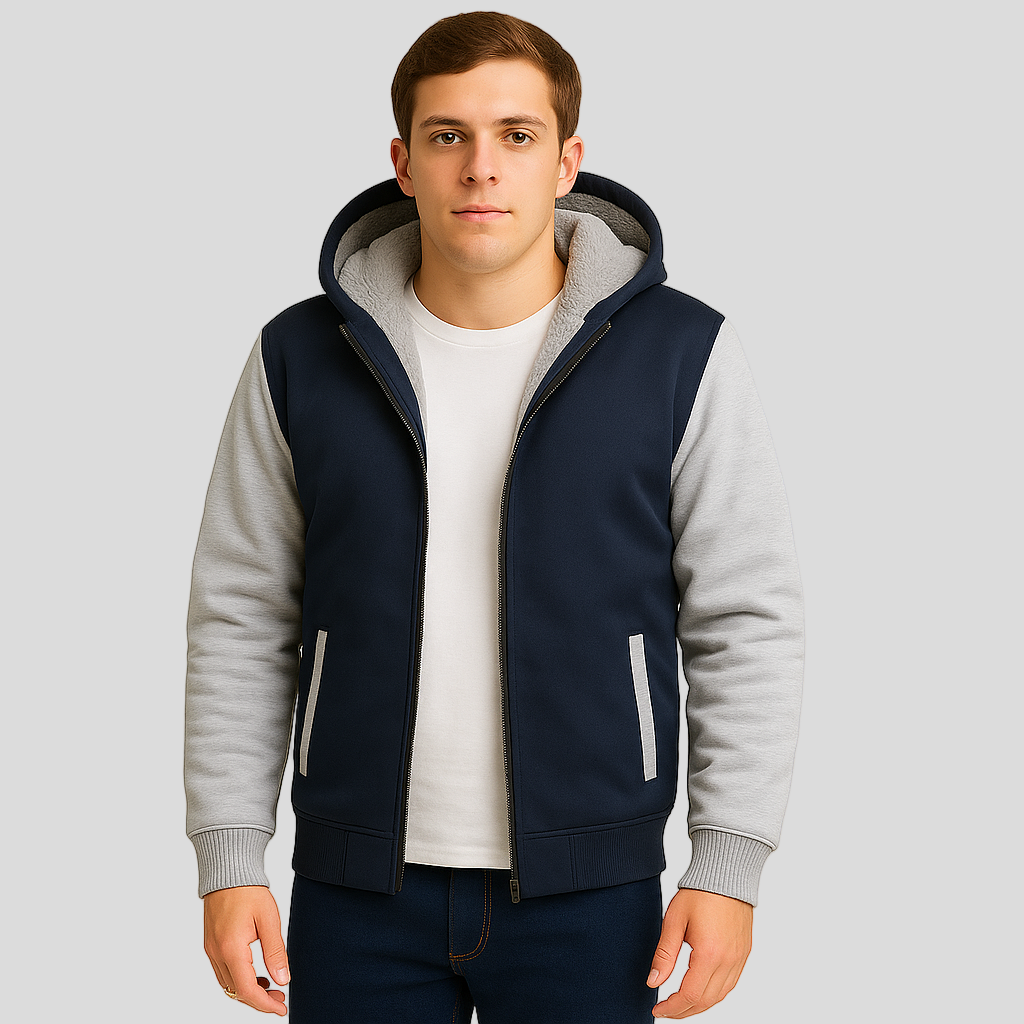 Jorn | Men's Winter Fleece Jacket with Hood and Color Contrast