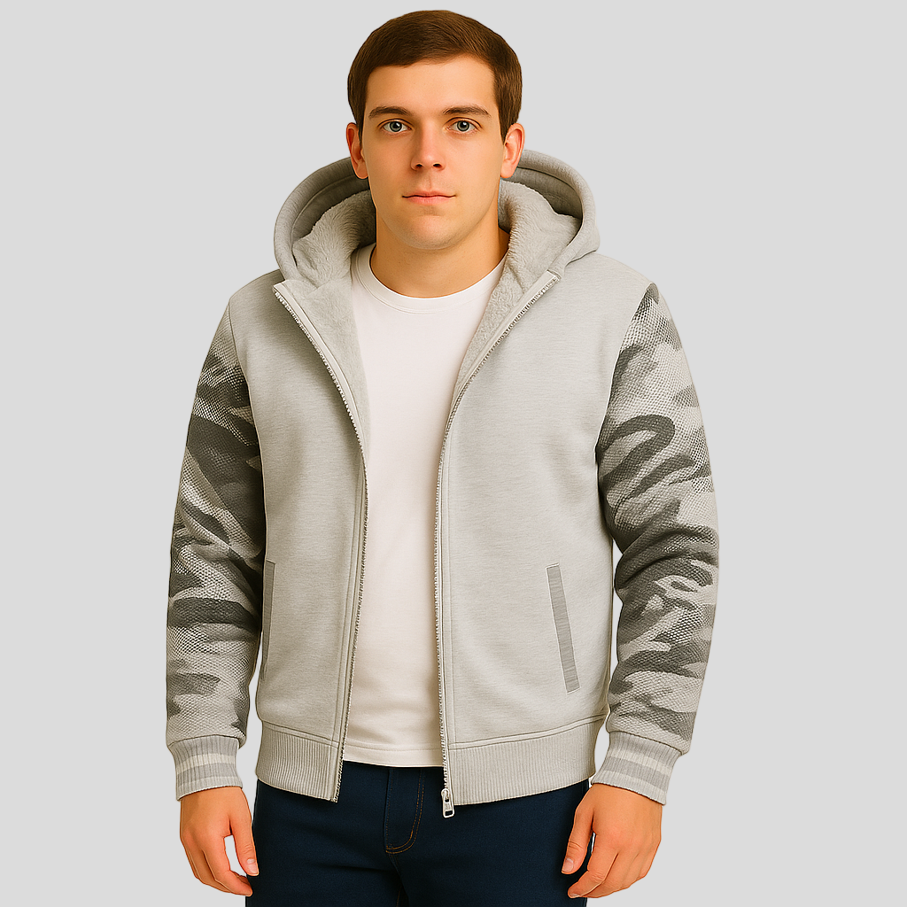Jorn | Men's Winter Fleece Jacket with Hood and Color Contrast