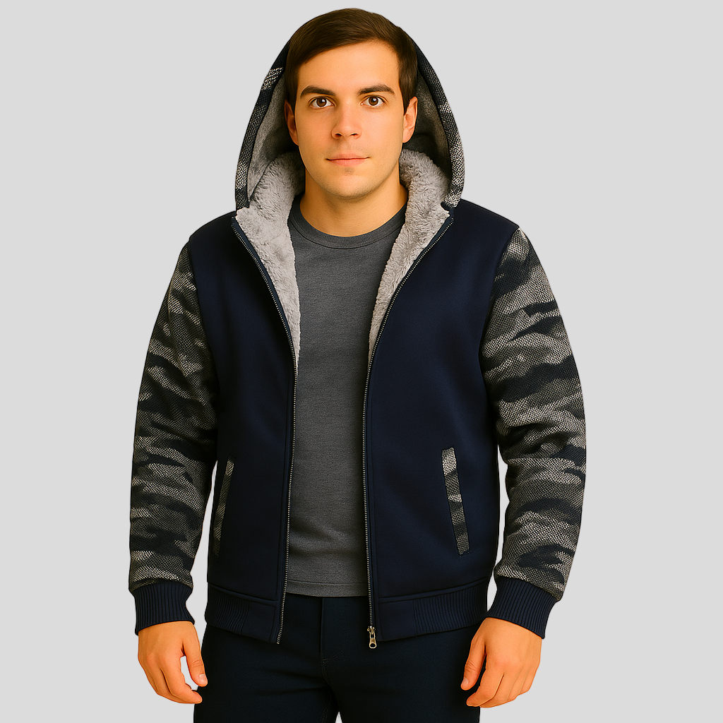 Jorn | Men's Winter Fleece Jacket with Hood and Color Contrast