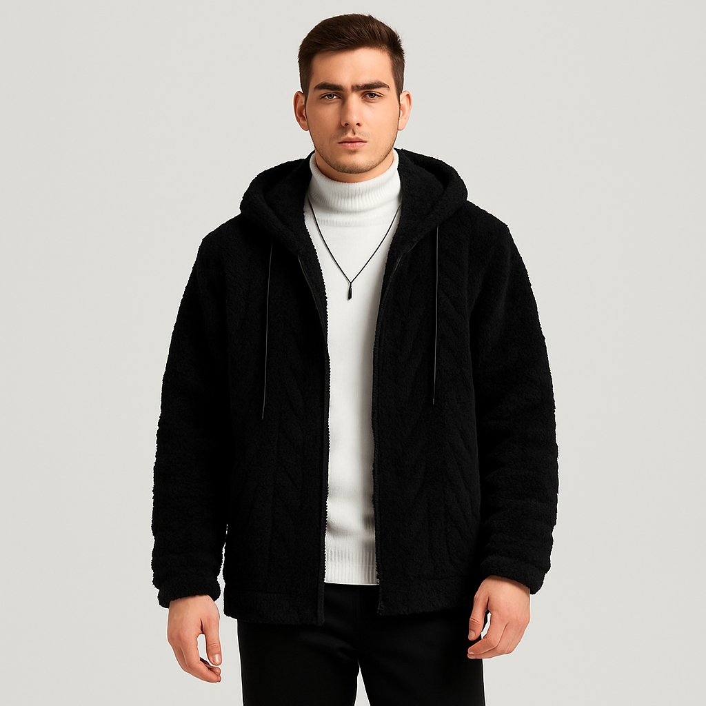 Calum | Solid Color Fleece Jacket with Hood for Men