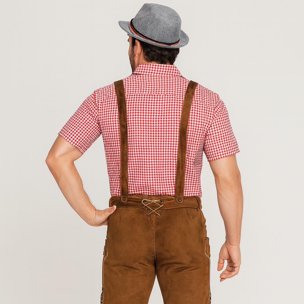 Men's Leather Brown – Genuine Traditional Leather with Embroidery & Suspenders for Oktoberfest