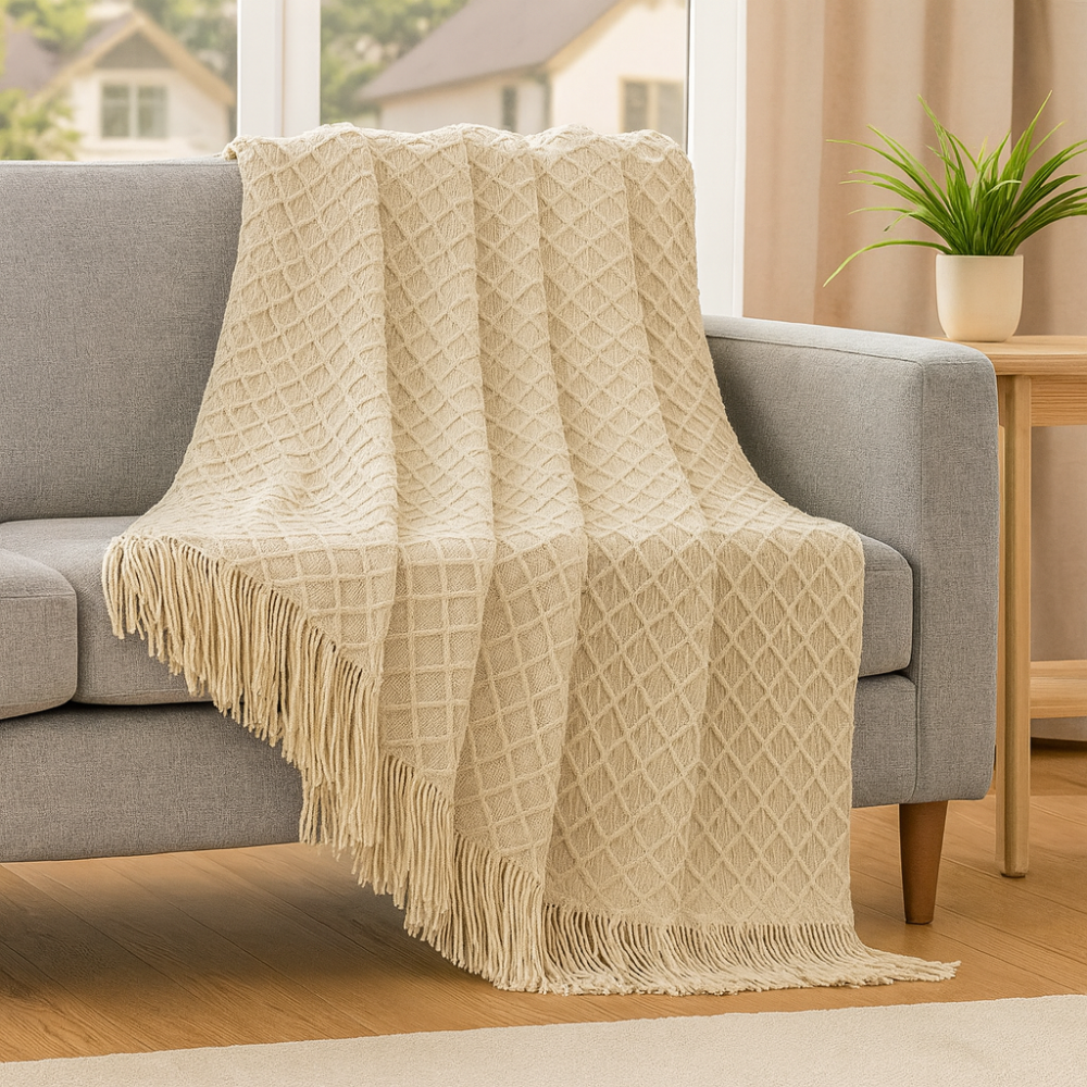 Soft and Comfortable Vintage Style Blanket with Geometric Pattern for Sofa and Bed