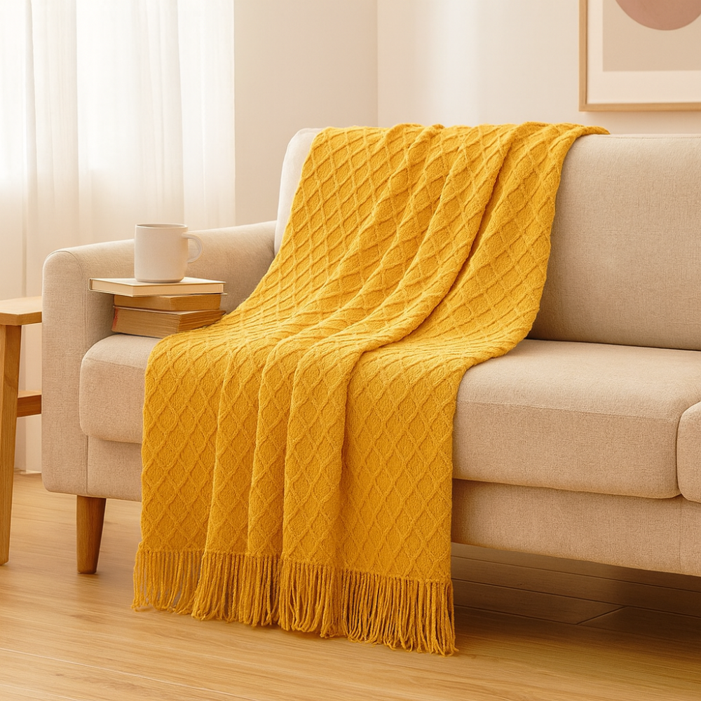 Soft and Comfortable Vintage Style Blanket with Geometric Pattern for Sofa and Bed
