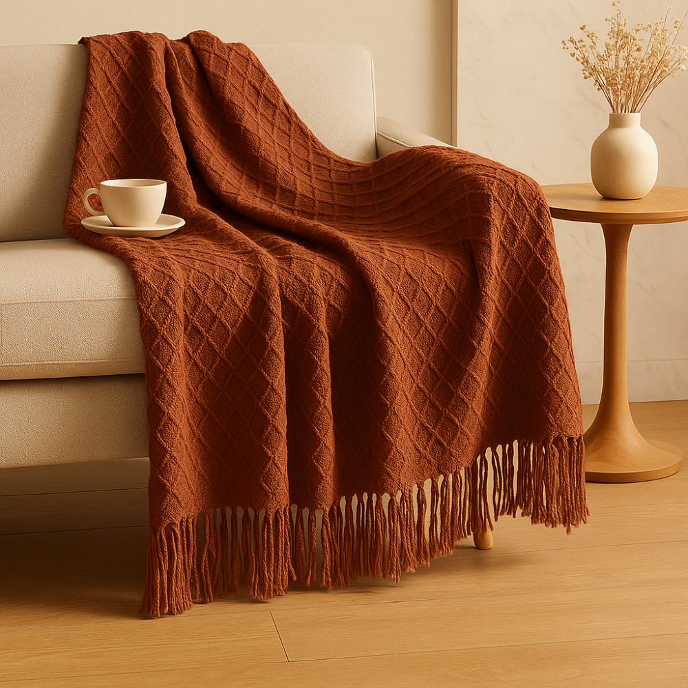 Soft and Comfortable Vintage Style Blanket with Geometric Pattern for Sofa and Bed