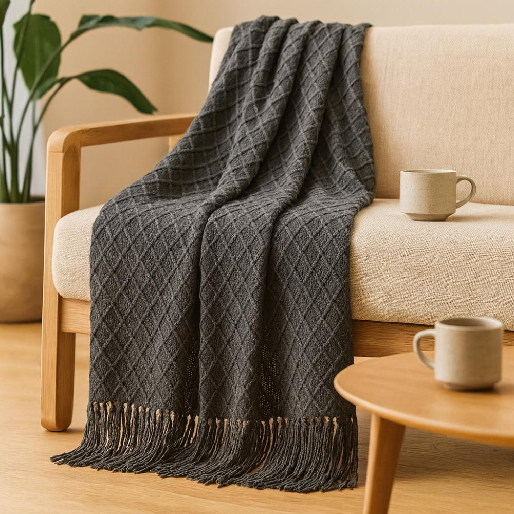 Soft and Comfortable Vintage Style Blanket with Geometric Pattern for Sofa and Bed