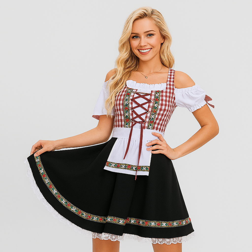 Elegant Women's Dirndl – With Lace Trim & Back Ribbon in Traditional Bavarian Style
