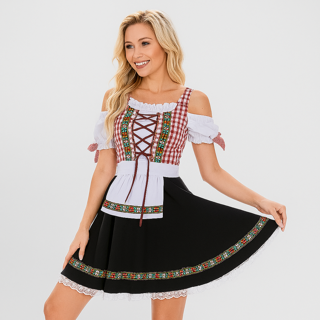 Elegant Women's Dirndl – With Lace Trim & Back Ribbon in Traditional Bavarian Style