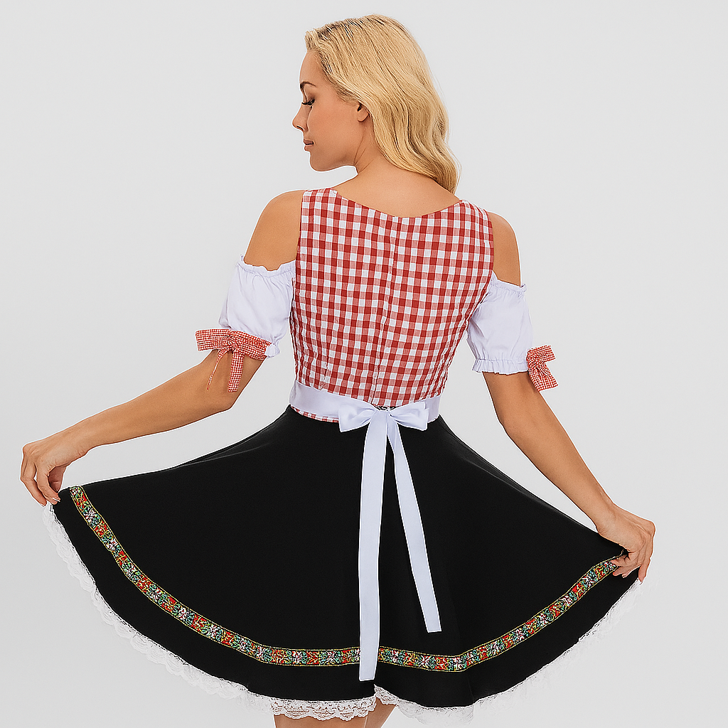 Elegant Women's Dirndl – With Lace Trim & Back Ribbon in Traditional Bavarian Style