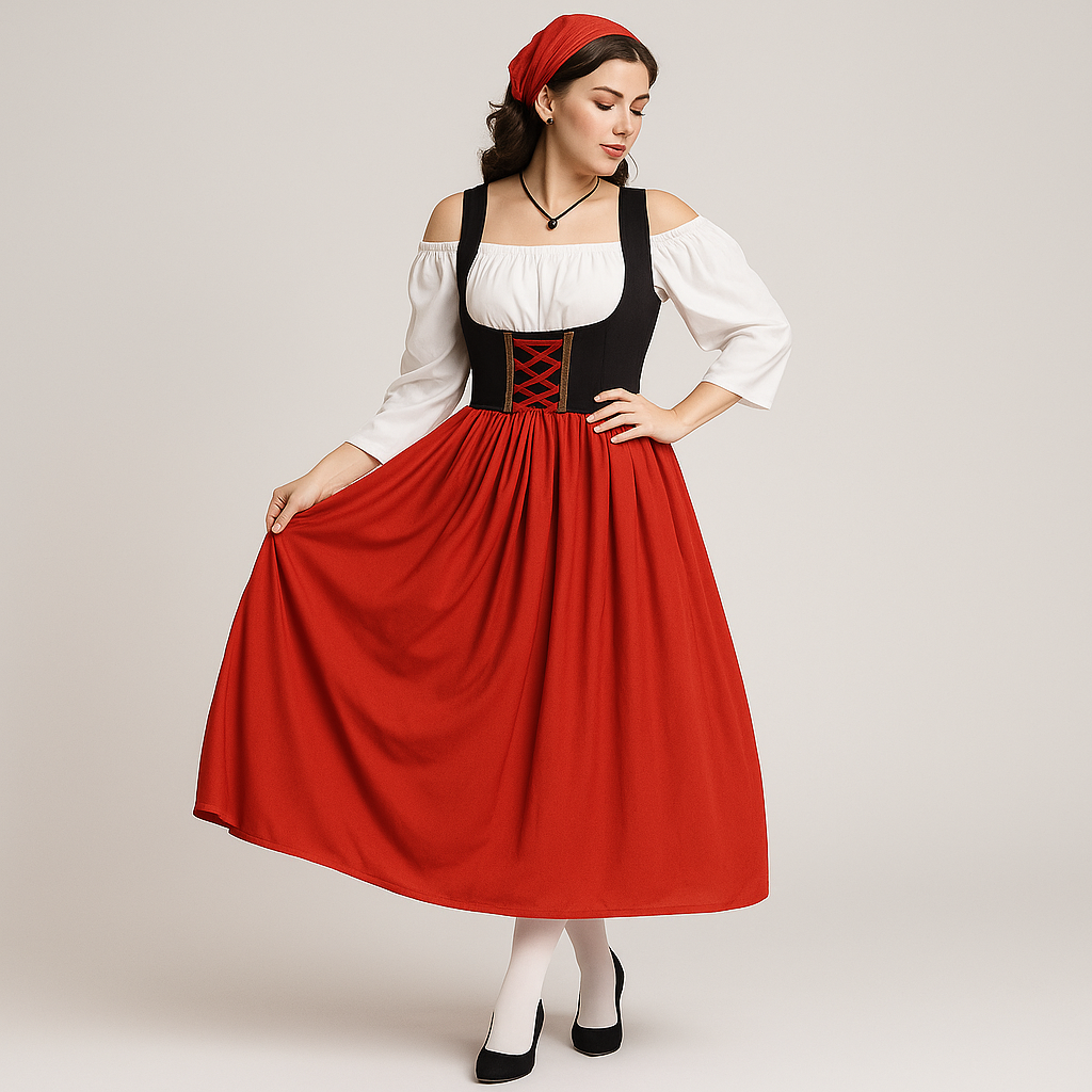Medieval Ladies' Dirndl – Elegant Traditional Dress in Bavarian Style for Oktoberfest