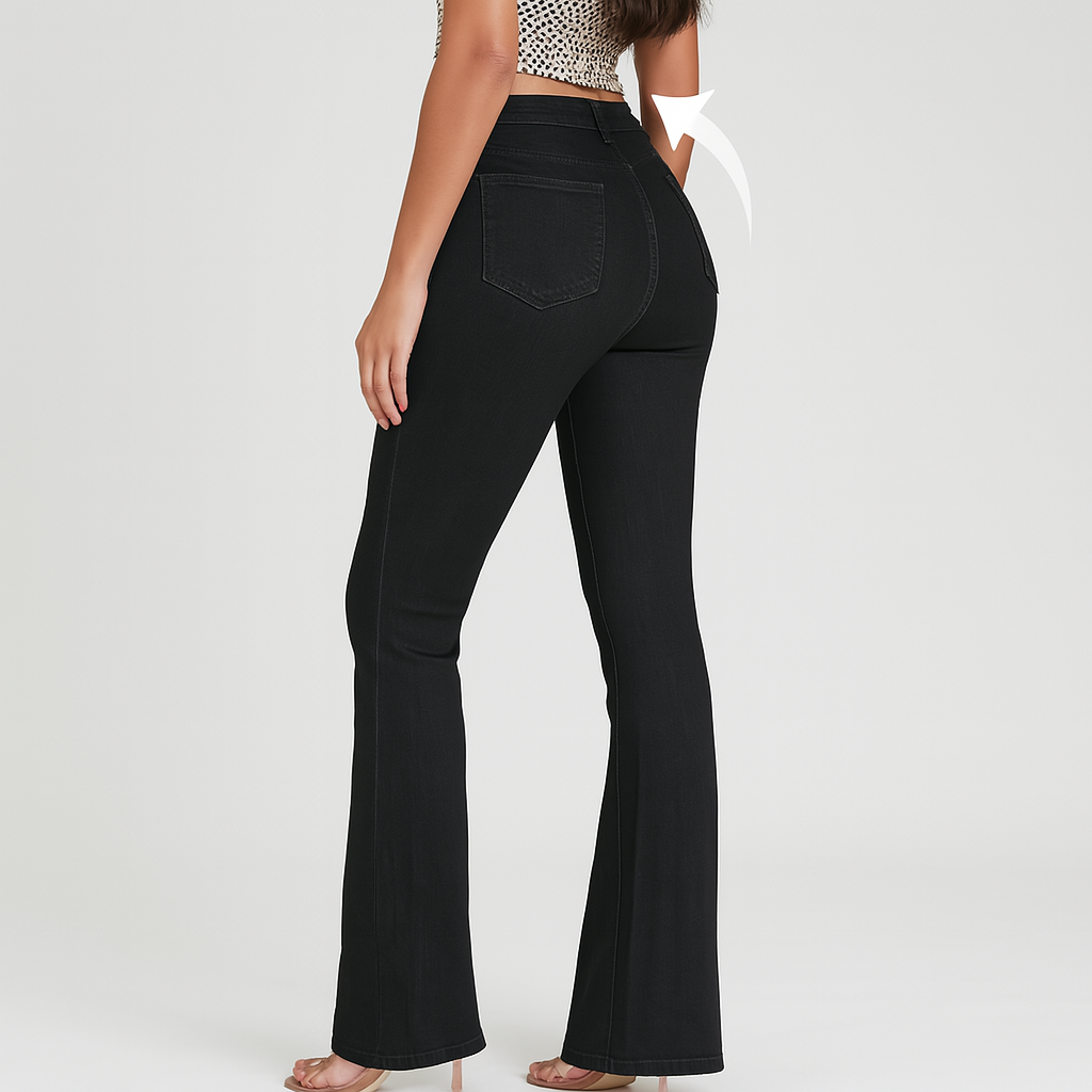 Bella – Elegant Black Leather-Look Jeans for Women – Super Stretch High-Waisted