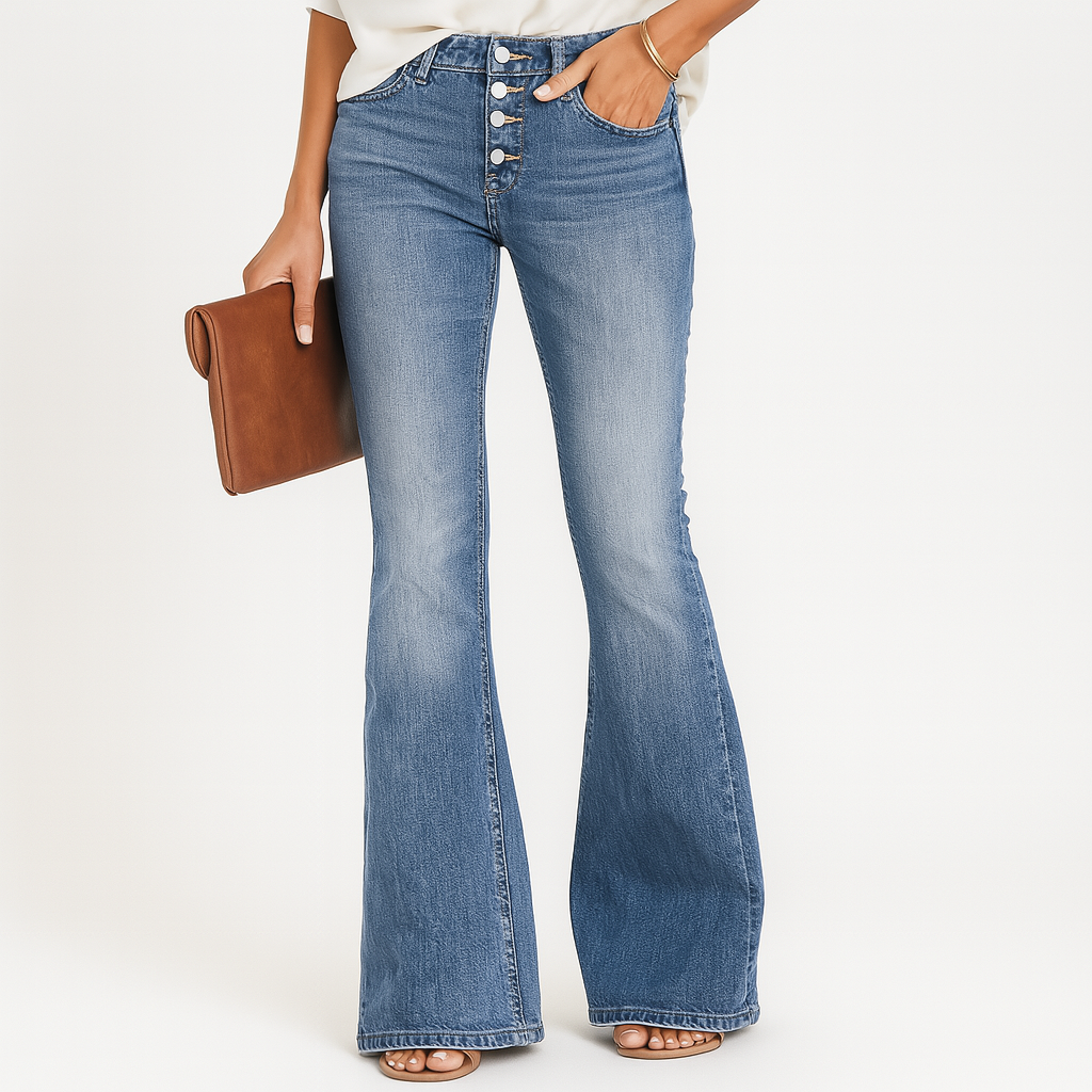 Ellen – Women's High-Waisted Flared Jeans – Classic Fit in Denim