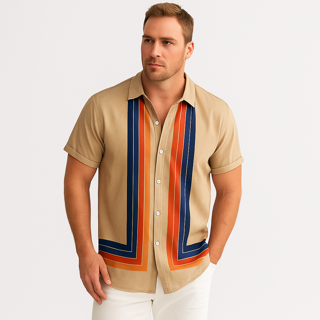 Felix Short Sleeve Shirt for Men - Relaxed Fit with Jacket Collar and Button Closure