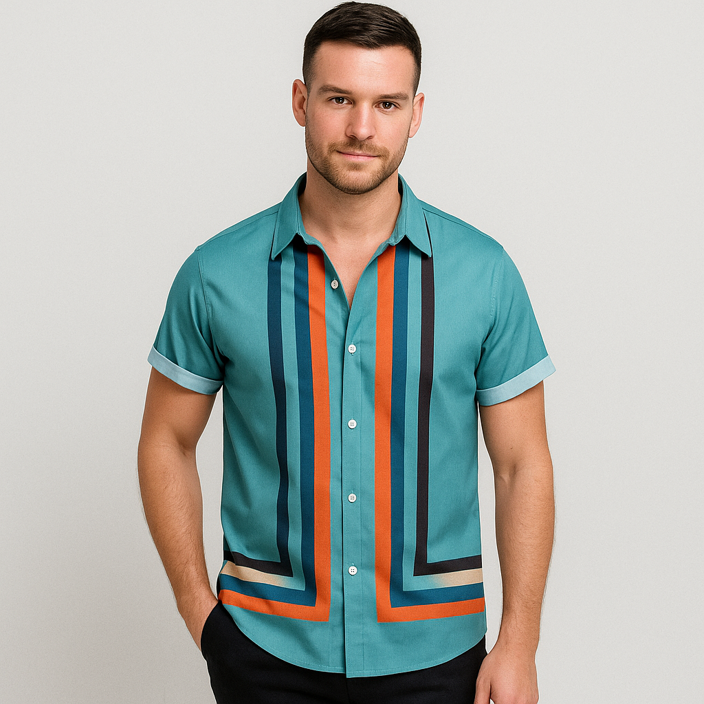 Felix Short Sleeve Shirt for Men - Relaxed Fit with Jacket Collar and Button Closure