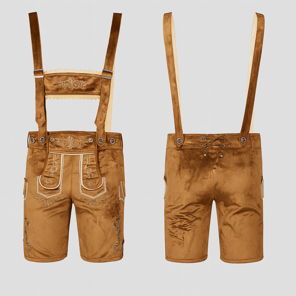 Men's Leather Brown – Genuine Traditional Leather with Embroidery & Suspenders for Oktoberfest
