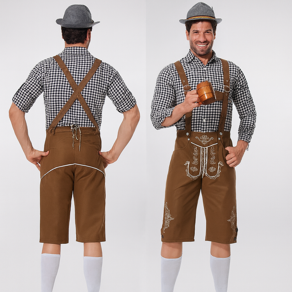 Men's Leather Lederhosen Brown – Traditional Trachten Pants with Suspenders for Oktoberfest Munich