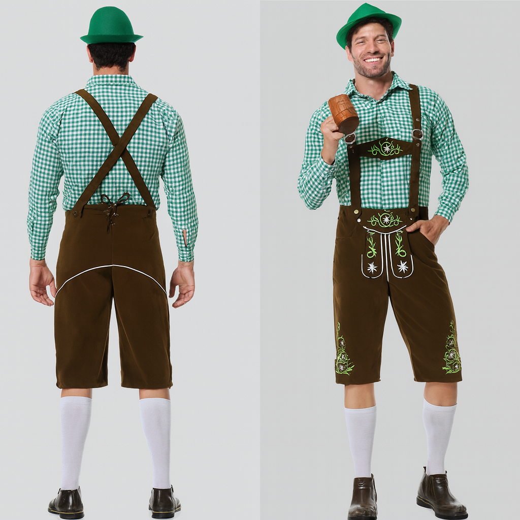 Men's Leather Lederhosen Brown – Traditional Trachten Pants with Suspenders for Oktoberfest Munich