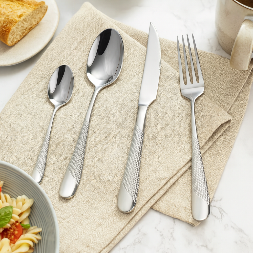 Silverora | Stainless Steel Cutlery Set with Hammered Handles