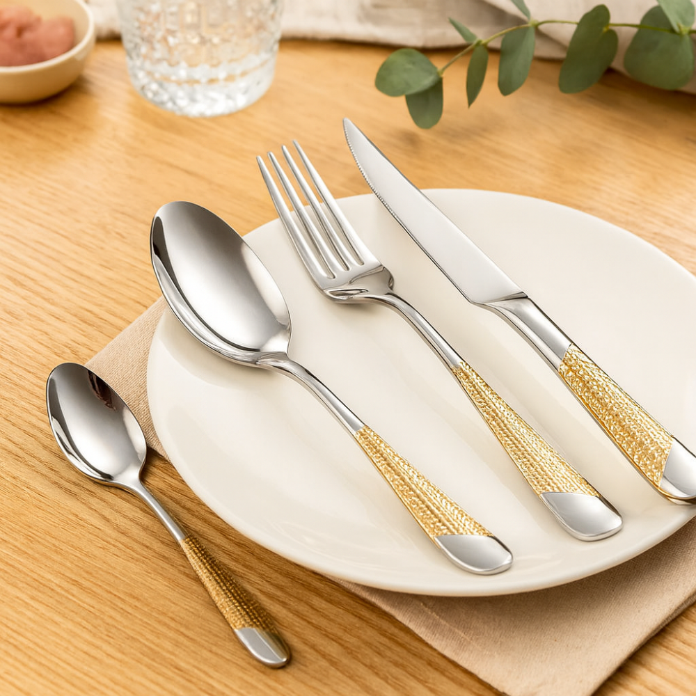Silverora | Stainless Steel Cutlery Set with Hammered Handles