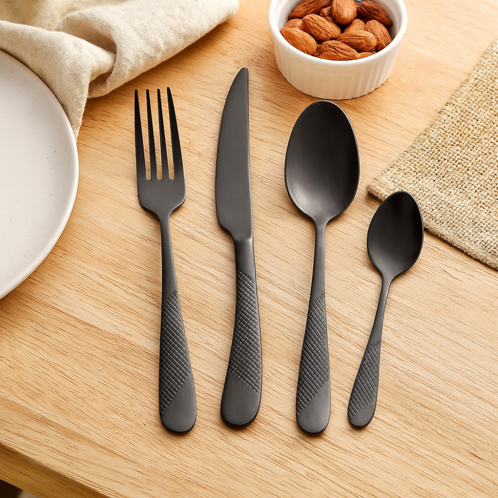 40-Piece Black Stainless Steel Table Service Carver
