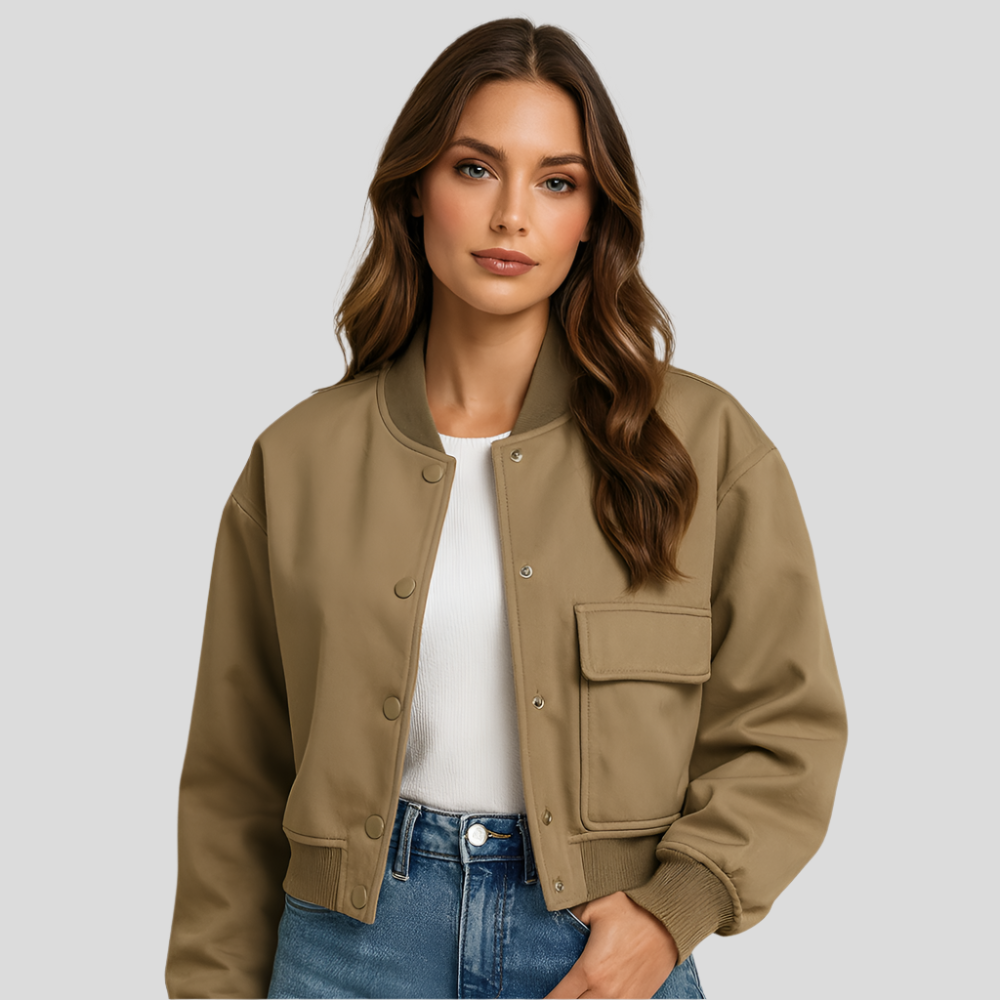 Women's Short Pilot Jacket – Flap Pockets and Snap Button Closure