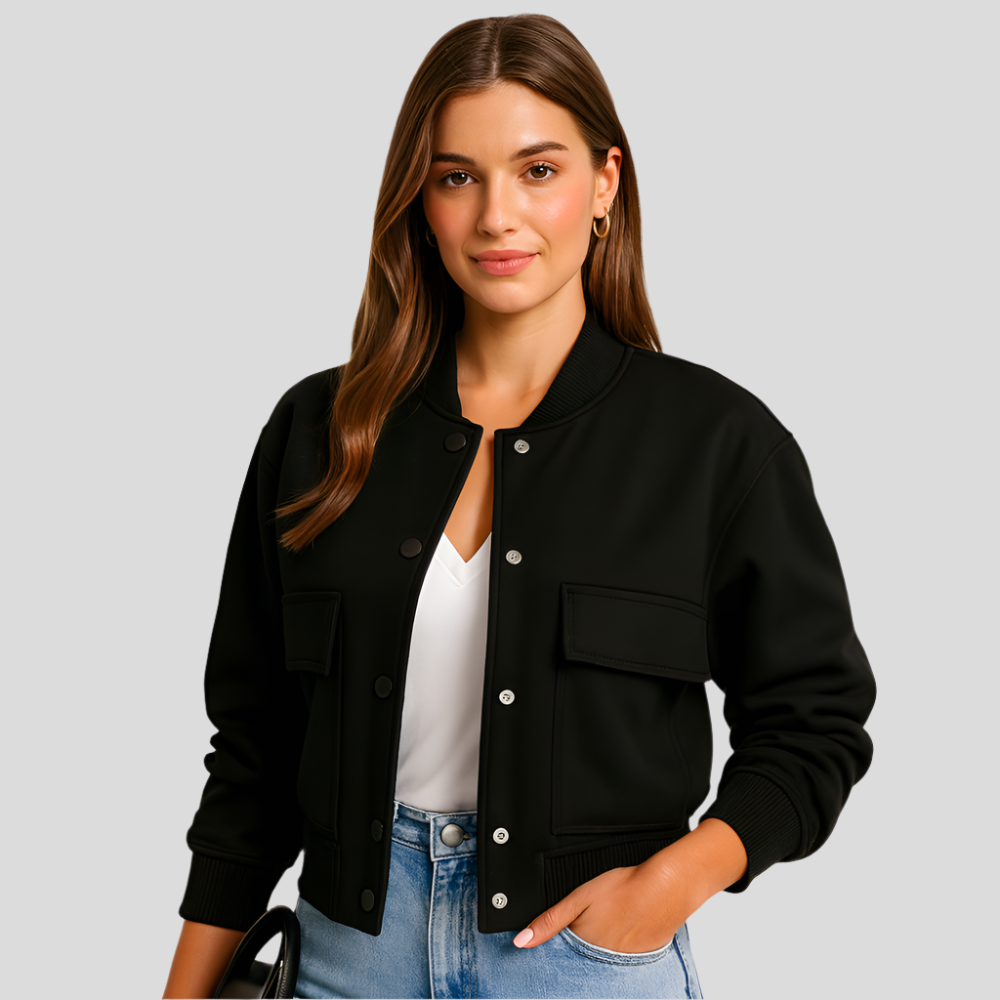 Women's Short Pilot Jacket – Flap Pockets and Snap Button Closure