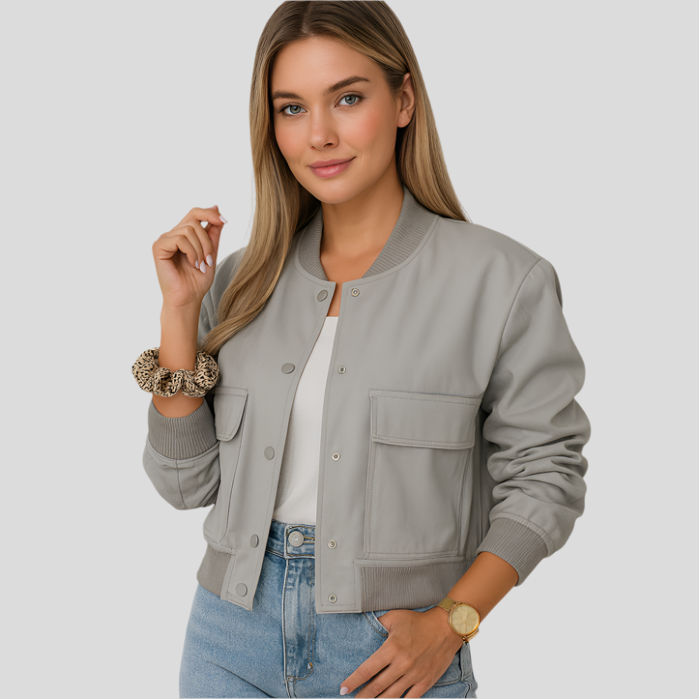 Women's Short Pilot Jacket – Flap Pockets and Snap Button Closure