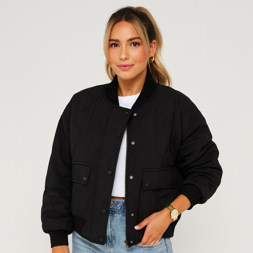 Short Bomber Jacket Karina – Ribbed Edges and Side Pockets for Women