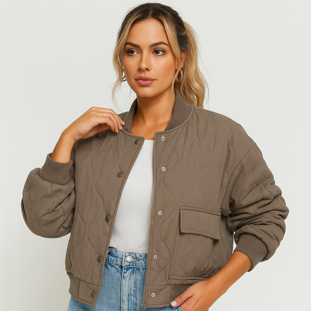 Short Bomber Jacket Karina – Ribbed Edges and Side Pockets for Women