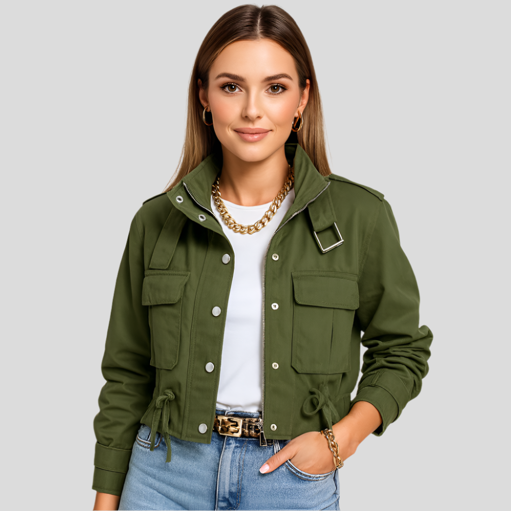 Women's Short Pilot Blouson – Elegant Zipper Application with Elastic Waistband