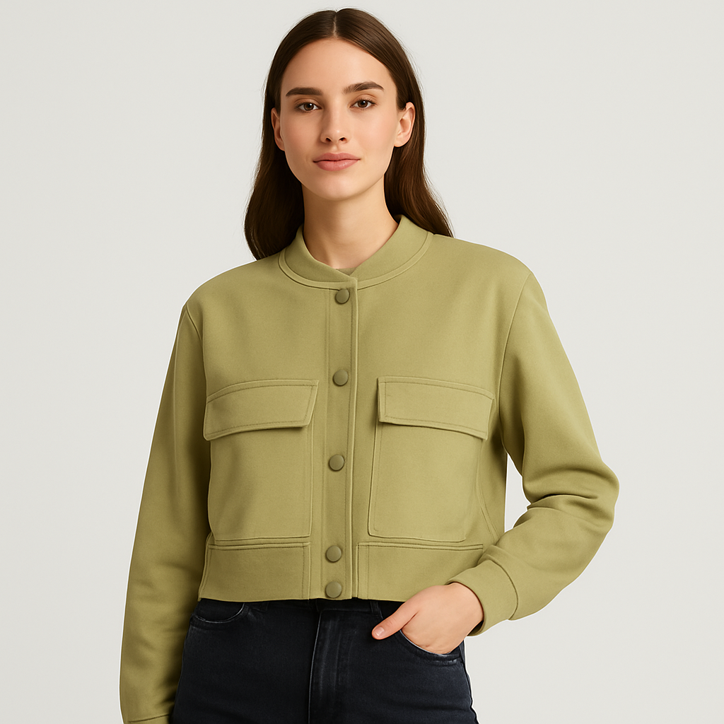Beige Soft Bomber Jacket for Women – Casual and Comfortable Look