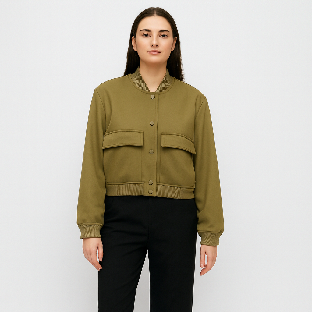 Beige Soft Bomber Jacket for Women – Casual and Comfortable Look